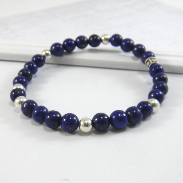 Royal Blue Lapis Lazuli Bracelet, Navy Blue or Cobalt Stretchy Bracelet, Midnight Gemstone Bracelet, Thin Stacking Bracelet