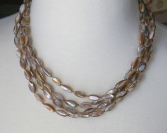 Mother of Pearl multi strand Necklace, Cafe Latte layered necklace with White Ecru Cream