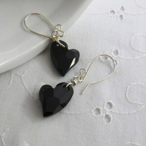 Black Heart Earrings, Swarovski crystal earrings, Handmade Fashion Jewelry a gift for her image 1