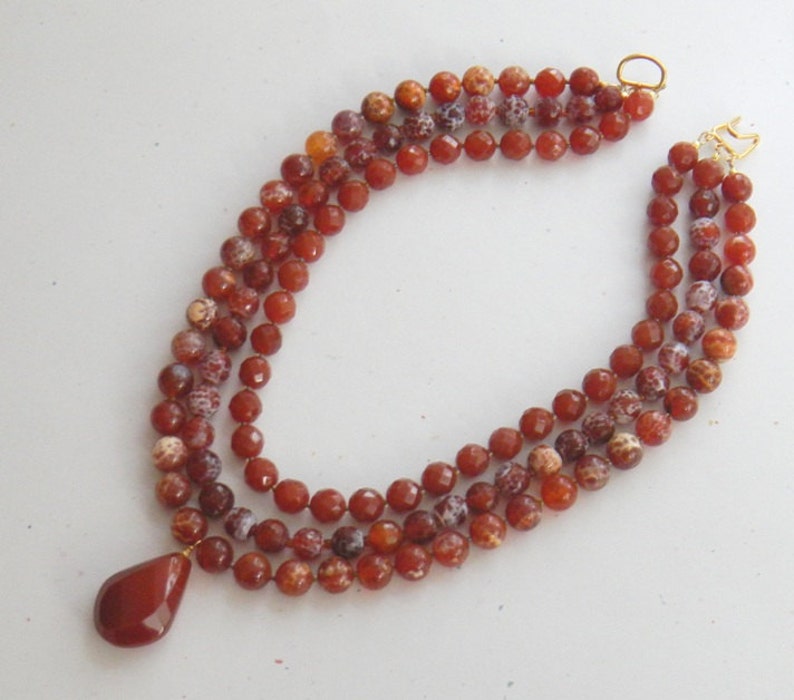 Multi strand gemstone statement necklace Carnelian Crab Fire Etsy
