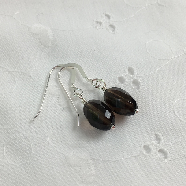 Smoky Quartz Earrings Simple Dark Brown Gemstone Earrings Etsy