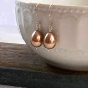 White Teardrop Pearl Earrings, June Birthstone Drop Earrings, Sterling Silver drop Earrings, Shell Pearls image 7