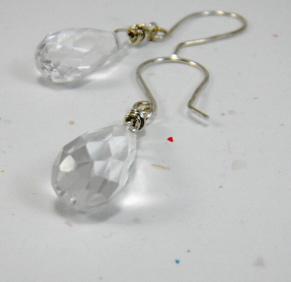 Faceted Clear Quartz Crystal Briolette Flower Drop Dangle Silver Earrings New