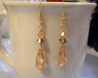 Champagne Earrings, Sparkly Crystal Earrings, Amber Earrings