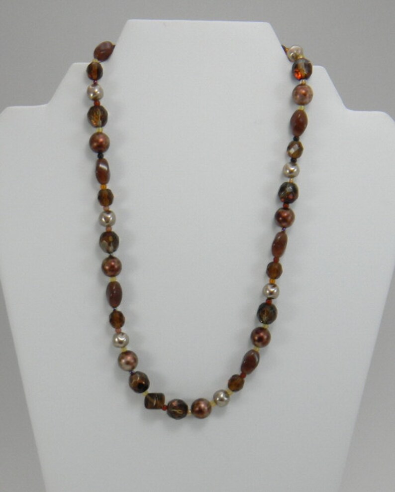 Womens Beaded Necklace Pearl and Glass Necklace Fashion Jewelry Brown Necklace