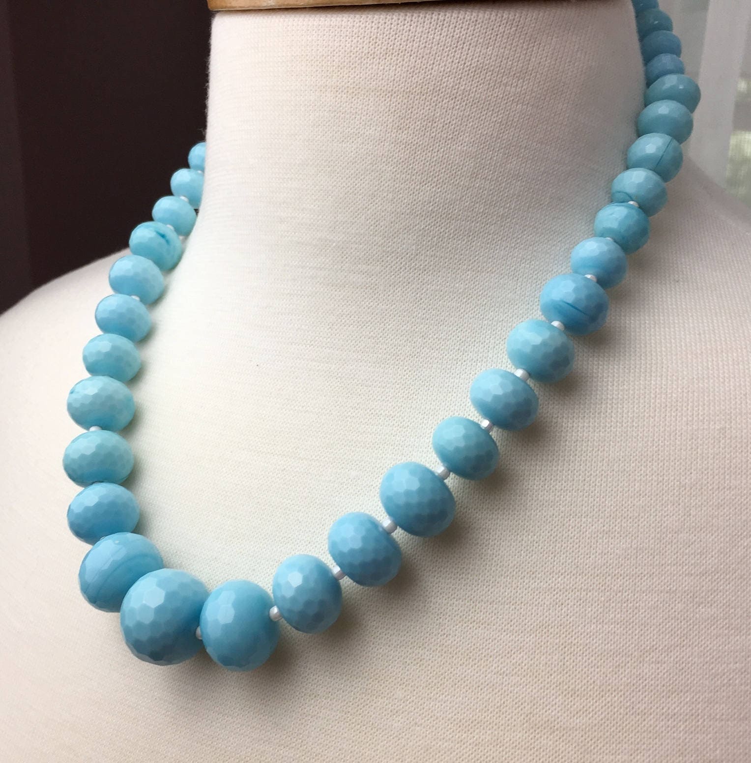 Powder Slate Blue Necklace Beaded Graduated Necklace Quartz | Etsy