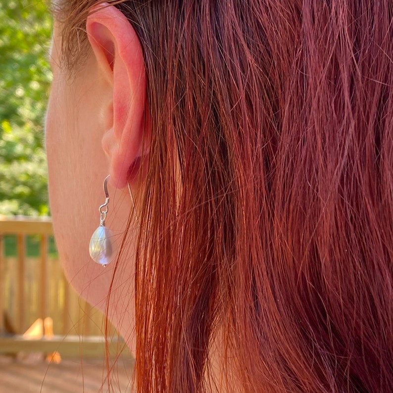 White Teardrop Pearl Earrings, June Birthstone Drop Earrings, Sterling Silver drop Earrings, Shell Pearls image 3