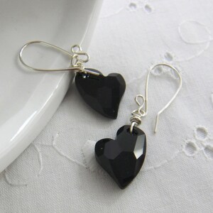 Black Heart Earrings, Swarovski crystal earrings, Handmade Fashion Jewelry a gift for her image 4