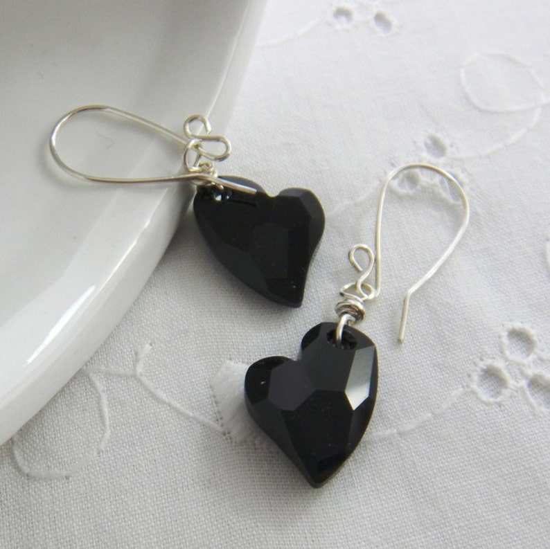 Black Heart Earrings, Swarovski crystal earrings, Handmade Fashion Jewelry a gift for her image 4