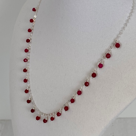 Dainty Ruby Dangle Choker Necklace Red Dangle Charm Necklace - Etsy