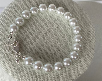 Pearl Bracelet in White, 8mm or 10mm White glass pearl bracelet, Gift for Her, Wedding Jewelry Bridal