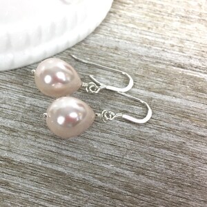 White Teardrop Pearl Earrings, June Birthstone Drop Earrings, Sterling Silver drop Earrings, Shell Pearls image 10