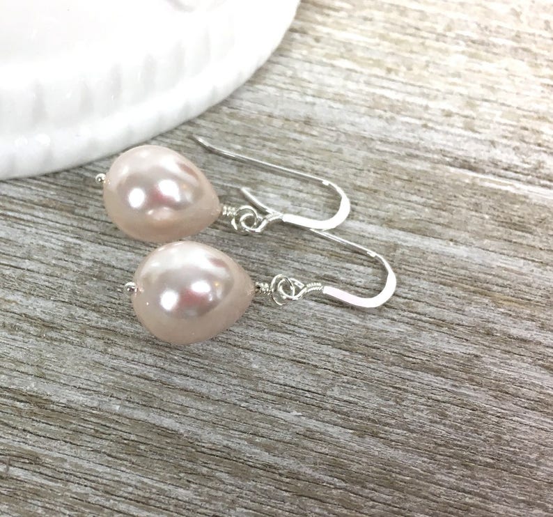 White Teardrop Pearl Earrings, June Birthstone Drop Earrings, Sterling Silver drop Earrings, Shell Pearls image 10