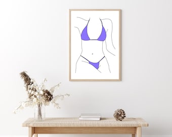 Lámina artística de figura femenina, cuerpo de mujer minimalista, decoración moderna (descarga digital)