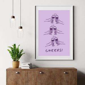 Cheers Printable Art, Wine Lovers Wall Art, Bar Cart Decor, Wine Glass Art Print, Celebration Digital Download, Wine Art, Home Bar Art