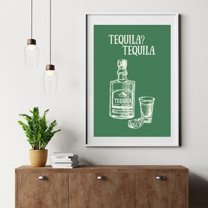 Tequila Art Print, Green Mexican Bar Cart Decor (Digital Download)