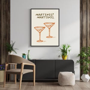 Martini Printable Art, Cocktail Bar Wall Art, Modern Happy Hour Print, Home Bar Decor, Retro Martini Poster, Digital Art Download, Orange
