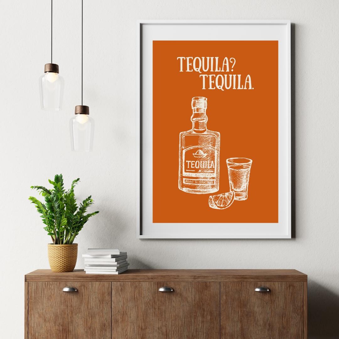 Tequila Bar Cart Print, Orange Mexican Wall Art (digital Download) - Etsy