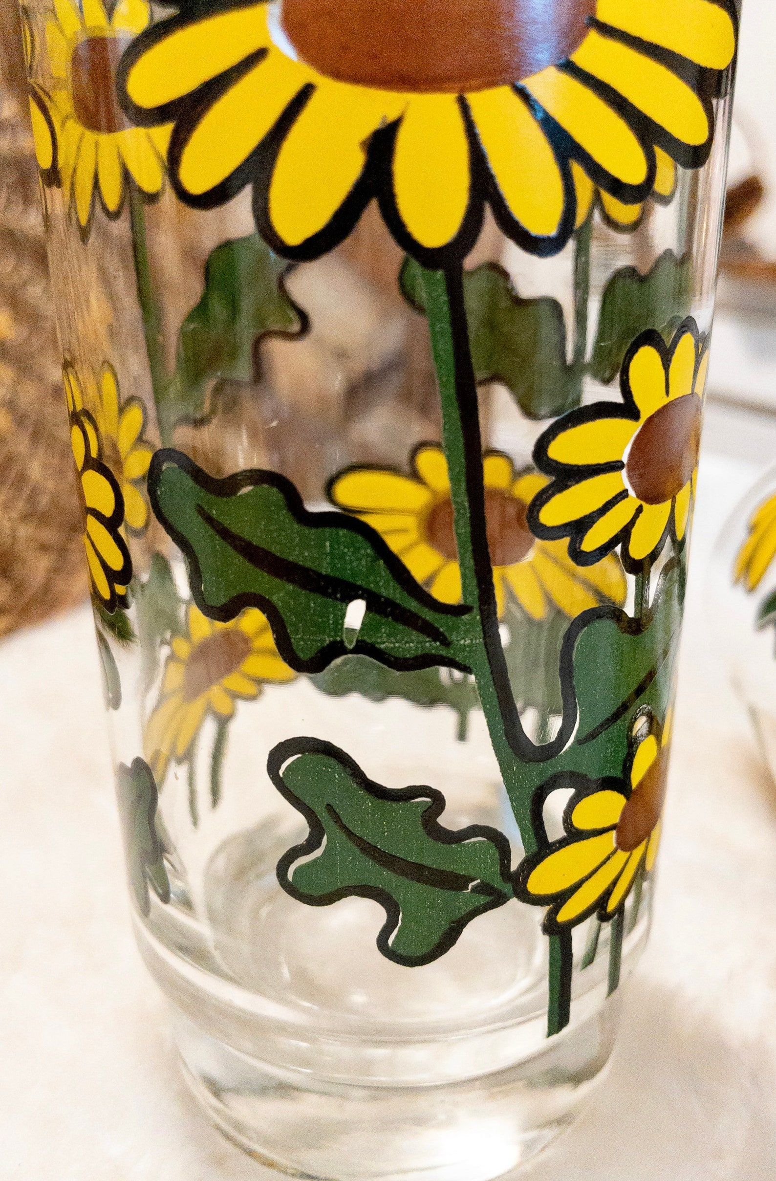 Set of 2 Retro Sunflower Glasses Vintage Floral Tumbler Etsy
