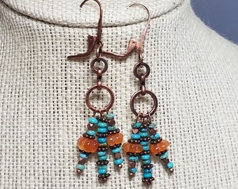 Boho Earrings Turquoise Earrings Carnelian Earrings Copper Earrings