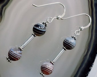 Botswana Agate Earrings Agate Bead Earrings Boho Earrings