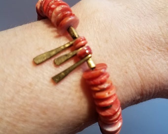 Spiny Oyster Bracelet Spiny Oyster Shell Bracelet Boho Jewelry Boho Bracelet Beaded Bracelet Heishi Bracelet