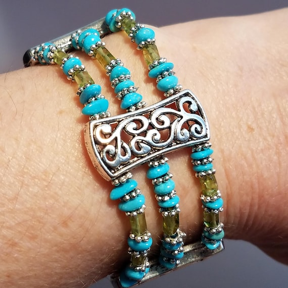 Turquoise Bracelet Triple Strand Bracelet Boho Chic Bracelet