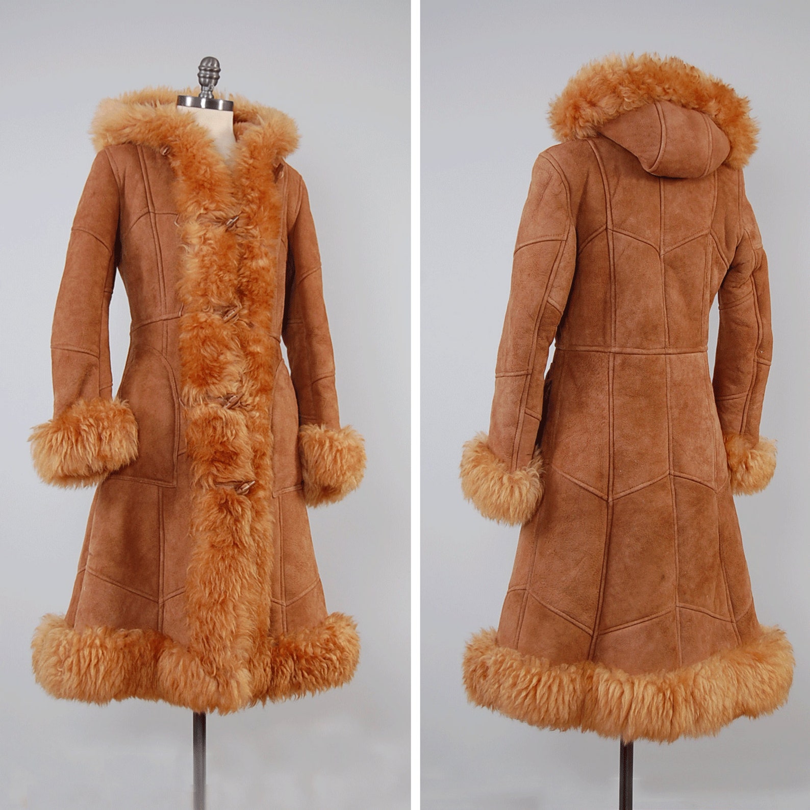 Vintage 60s 70s sheepskin SHEARLING fur coat with HOOD / | Etsy