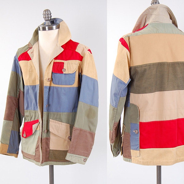 Vintage 60s Abercrombie and Fitch SAFARI patchwork jacket / Midcentury camp jacket / Pockets galore