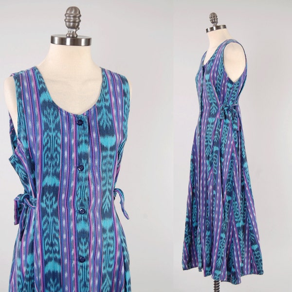 Vintage GUATEMALAN hand woven cotton IKAT dress with side ties / Ethnic tribal dress / Bohemian hand made sun dress