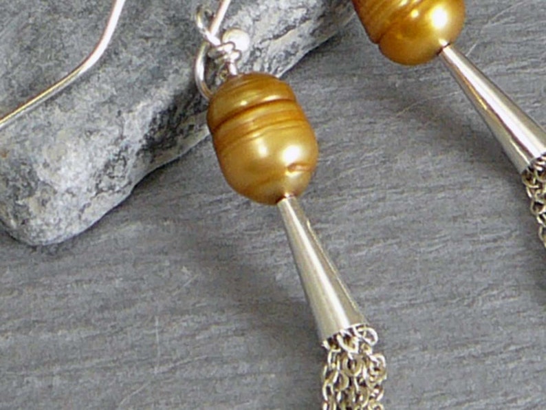 Sterling silver tassel earrings freshwater pearl handmade Etsy