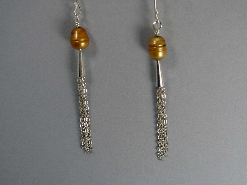 Sterling silver tassel earrings freshwater pearl handmade Etsy