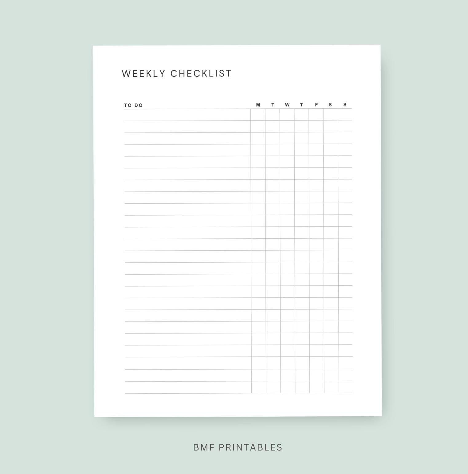 Weekly Checklist Printable, Weekly Planner, Weekly Checklist Template ...
