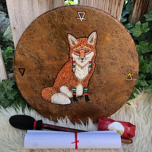 FOX SPIRIT Shamanic Medicine Drum with signature symbology artwork - 14&quot; diameter
