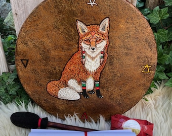 FOX SPIRIT Shamanic Medicine Drum with signature symbology artwork - 14" diameter