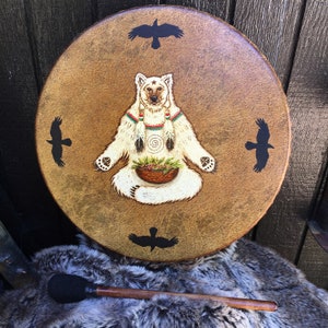 SPIRIT BEAR Magical Power - shaman drum with signature totem symbology artwork - 16" diameter