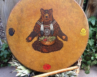 HEALING DRUM Mama Bear Medicine - shamanic totem drum with signature symbology artwork - 16" diameter