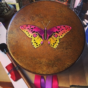 BUTTERFLY SPIRIT  Joy & Transformation shaman drum with custom totem symbology artwork - 12&quot; diameter