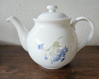 Vintage Corning  Teapot Coffee Pot USA Blue Heather Floral White Microwave Safe