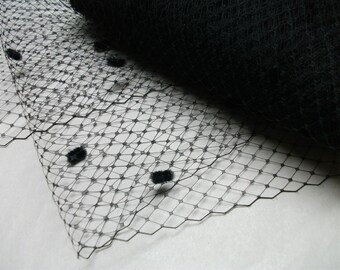 Special Order  -- 2 Yards 18 inches wide BLACK with Chenille Dots Russian/French Veiling