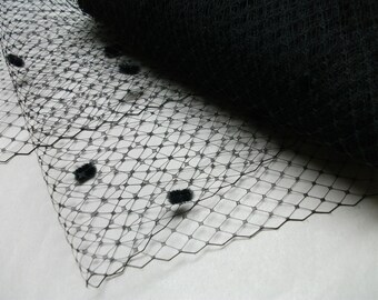 Special Order  -- 2 Yards 18 inches wide BLACK with Chenille Dots Russian/French Veiling