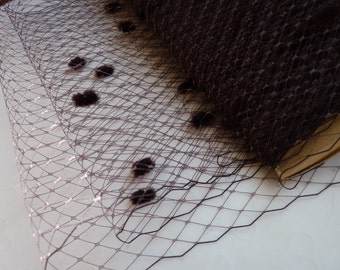 Promociones semanales - 1 yarda 9 pulgadas de ancho BROWN con Chenille Dots Russian / French Veiling