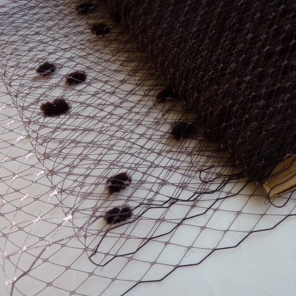 Weekly Promos -- 1 Yard 9 inches wide BROWN with Chenille Dots Russian/French Veiling