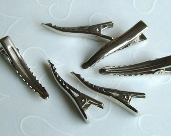 12 pieces of Nickel Plated Alligator Hair Clips with Teeth - 35 mm