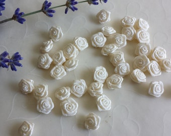 New Item -- 30 Pieces of Hand Made Ribbon Roses in Ivory Color -- 12 - 10 mm