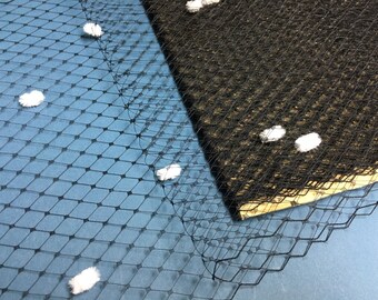 New Item, Special Order  -- 1 Yard 18 inches wide BLACK with White Chenille Dots Russian/French Veiling