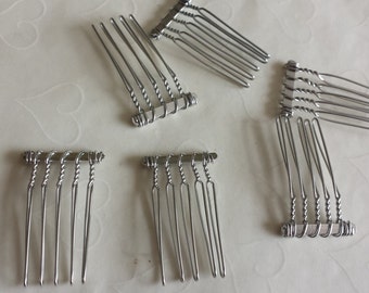 New Item -- 6 pieces of Nickel Plated 5 teeth Hair Comb -- 24x37 mm