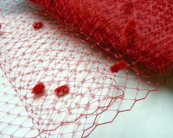 Weekly Promos -- 1 Yard 9 inches wide RED with Chenille Dots Russian/French Veiling