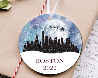 Boston Christmas Ornament, Boston, Christmas Ornament, Santa, Reindeer, Personalized Christmas Ornament, Christmas Ornaments