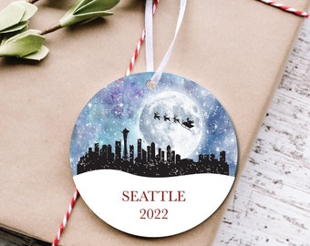 Seattle Christmas Ornament, Seattle, Washington,  Christmas Ornament, Santa, Reindeer, Personalized Christmas Ornament, Christmas Ornaments